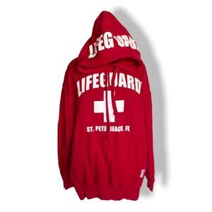 Authentic Lifeguard‎ Brand Unisex Hoodie Size Medium Red White St. Pete Beach